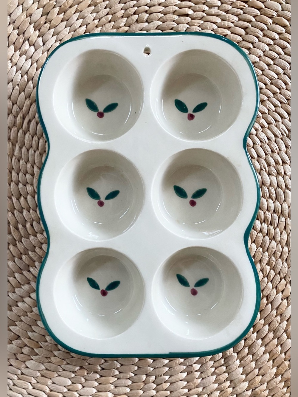 VTG 80s Hartstone Style Ceramic 6-Cup Muffin Cupcake Baking Pan Berry Motif